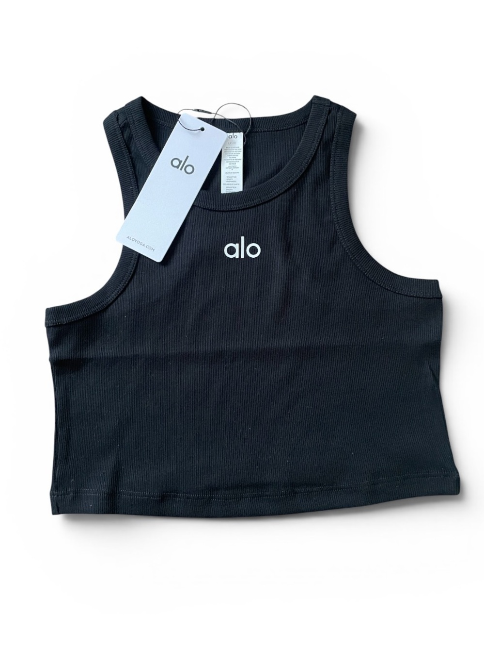 ALO Yoga Black Ribbed Logo Cropped Tank